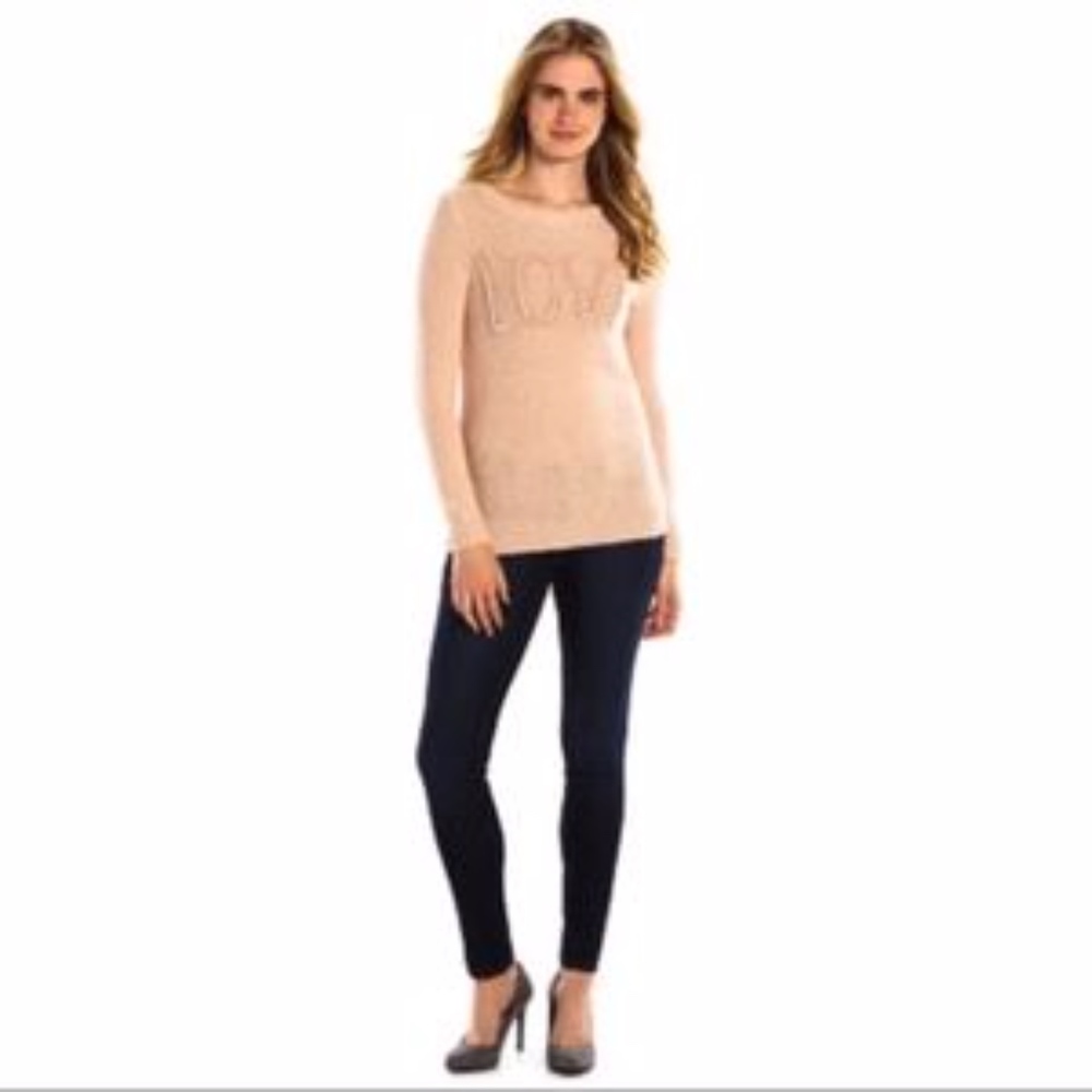LC LAUREN CONRAD Blush Pink Love Crewneck Sweater - Picture 3 of 6